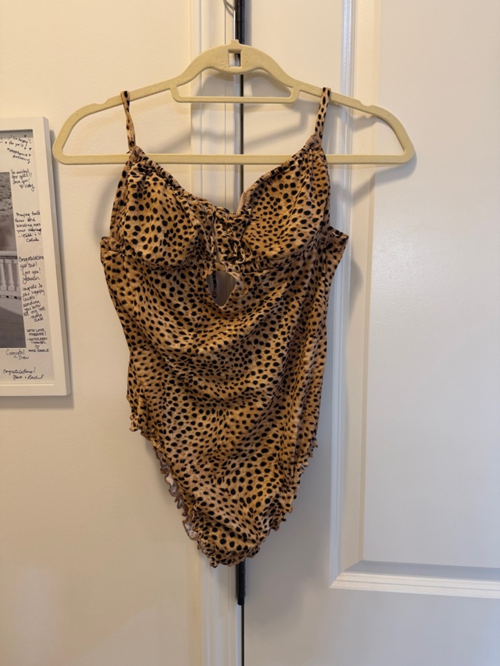 Leopard Print One-Piece Swimsuit - Tan and Black